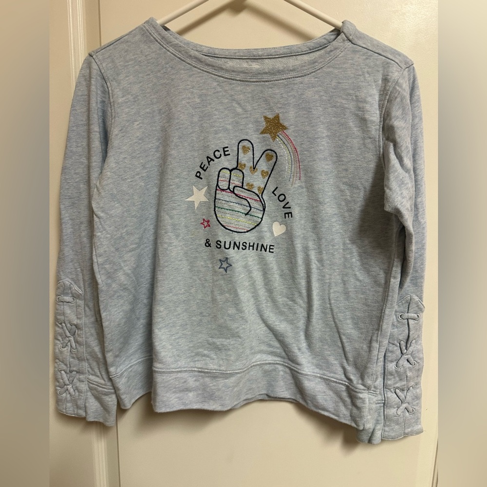 GAP Light Heather Gray Girls' Peace Love & Sunshine Sweatshirt